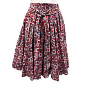 Geometric Print Cotton Pull On Skirt With Pockets